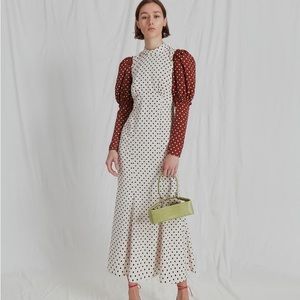 Rejina Pyo Sibylle Polka Dot Satin High Neck Dress